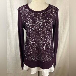 Vera Wang Deep Purple Lace Long Sleeve Top